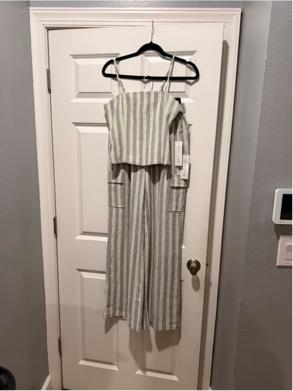 Women's Bishop + Young Blue White Stripe Wide Leg Cargo Pants Set Size S - Picture 4 of 10